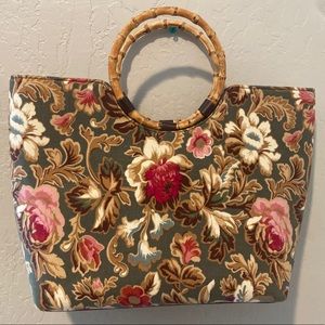 Vintage Longaberger Lrg. SistersPurse/Tote Wood handle majolicagarden fabric